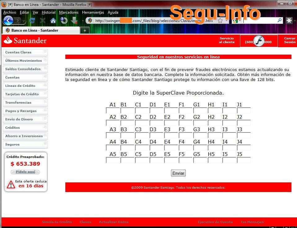 Imagen de phishing del Banco Santander del 2010